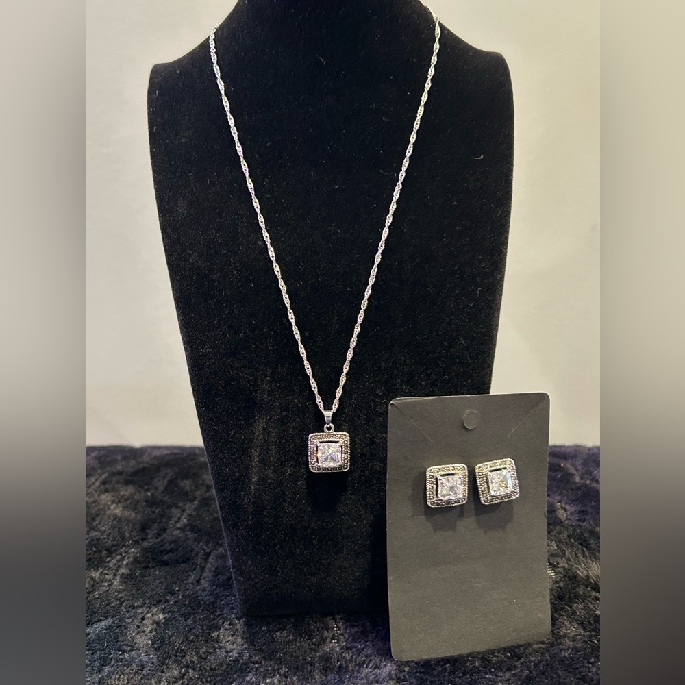 Park Lane ‘Desire’ Genuine Marcasite & CZ Necklace and Earrings Set